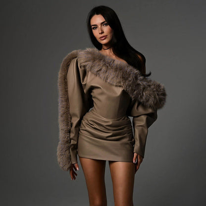 Sexy Pu Leather Bodycon Dress With Frayed Edges