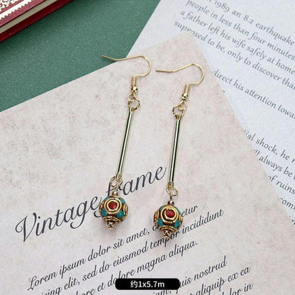 Original Niche Nepal Exotic Tibetan Ethnic Earrings Retro Temperament Simple Earrings Show Face Thin Earrings.