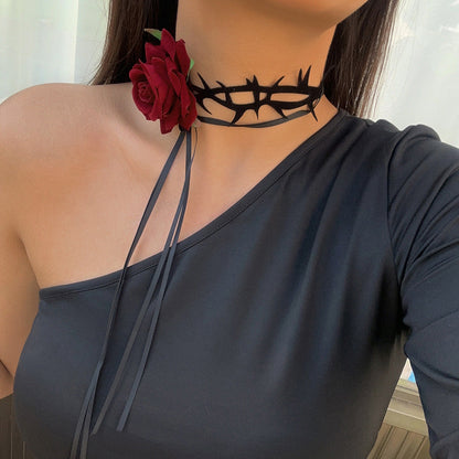 Handmade Rose Flower Necklace Creative Long Choker