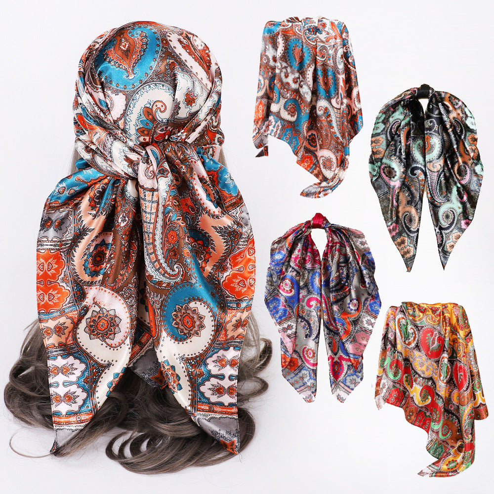 New Square Scarf Women'S Scarf Ethnic Style Shawl Cashew Fruit Pattern Retro Headband