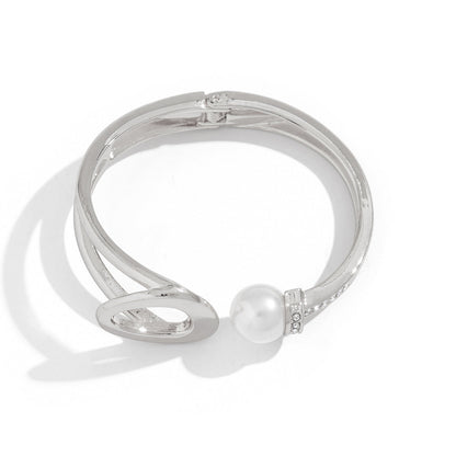 Hip-Hop Irregular Alloy Bracelet Set with Rhinestones and Pearls