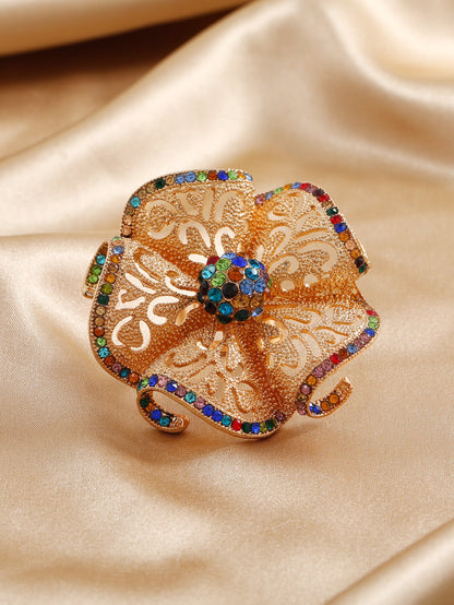 Fashion New Exaggerated Opening Three-Dimensional Noble Temperament Retro Hollow Diamond Flower Big Ring