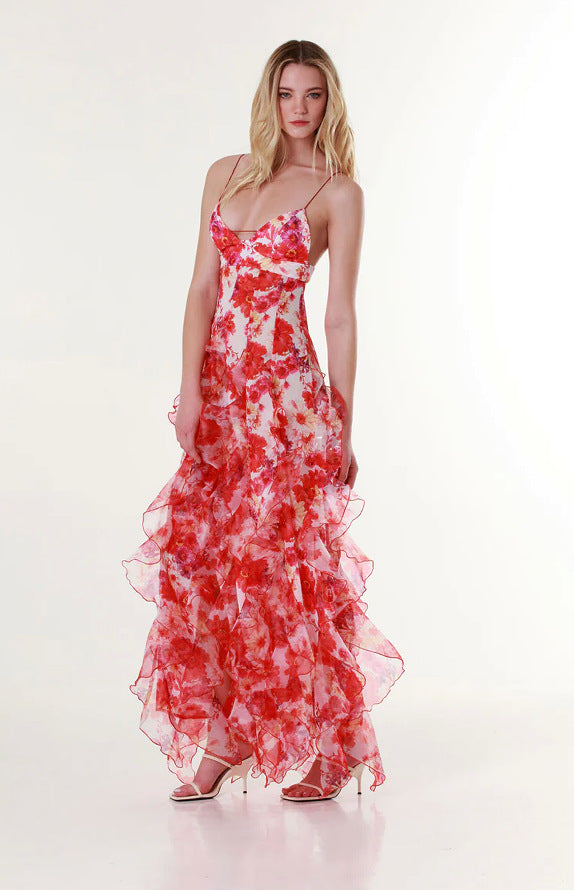 Off-Shoulder Floral Chiffon Maxi Dress