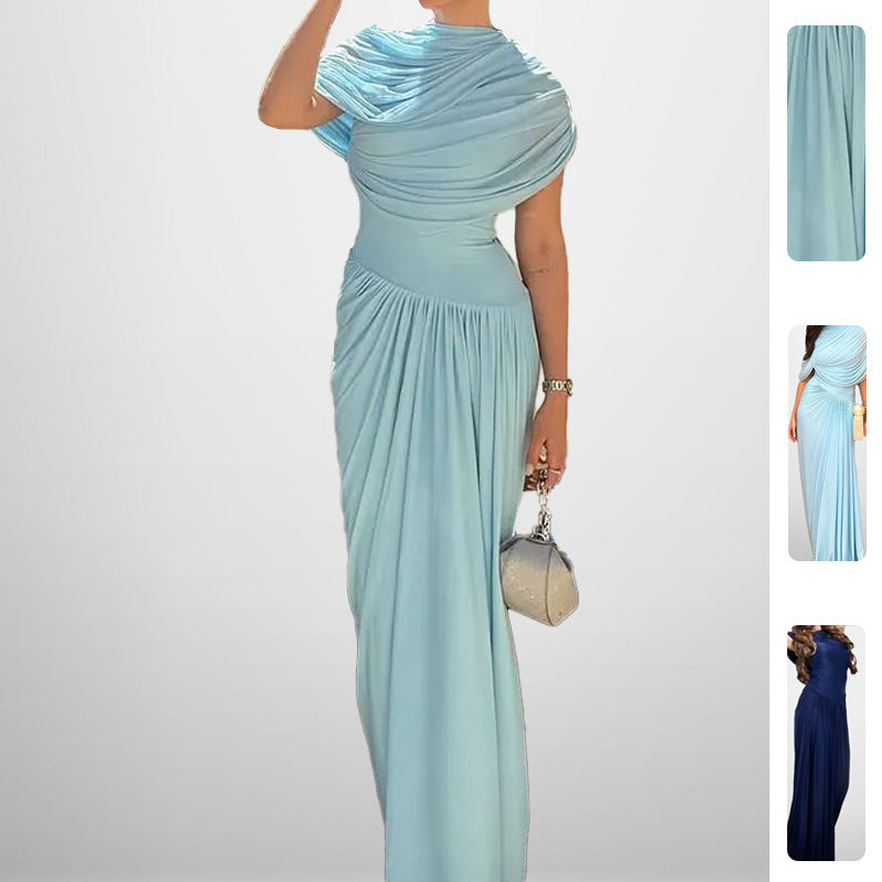 Elegant Waist-Cinching Pleated Maxi Dress