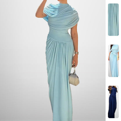 Elegant Waist-Cinching Pleated Maxi Dress