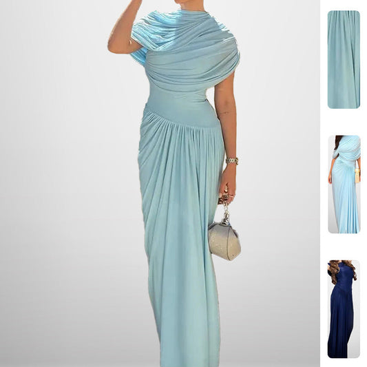 Elegant Waist-Cinching Pleated Maxi Dress
