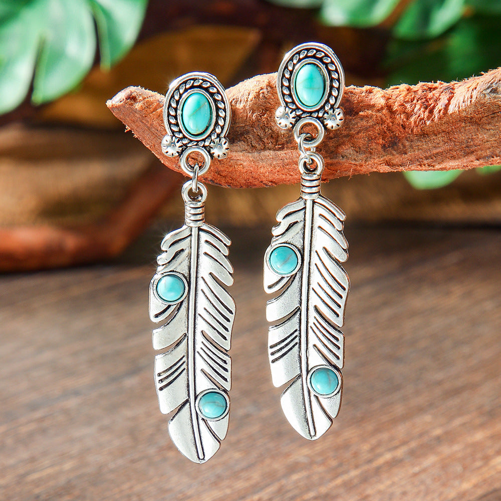 Bohemian Turquoise Earrings Set with Tassels