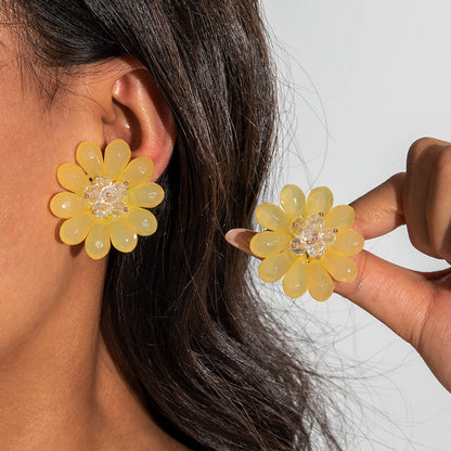 Colorful Resin Flower Petal Earrings Sweet Floral Studs