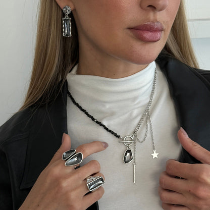 Trendy Geometric Acrylic Pendant Necklace Stylish Beaded Chain Jewelry