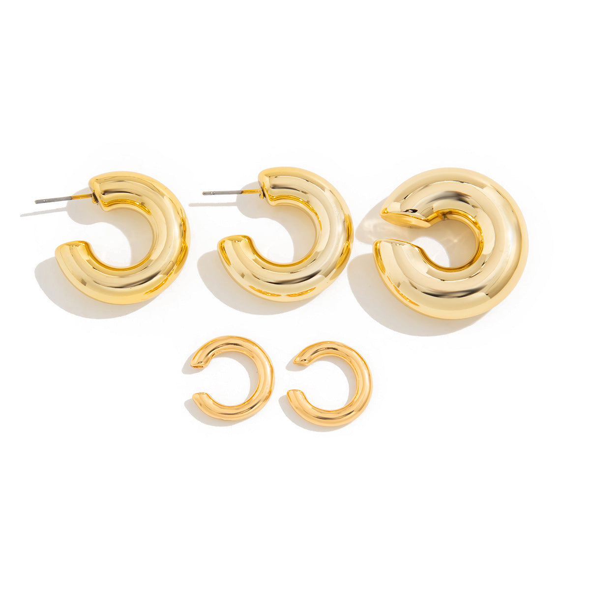 Trendy Metal C-Shaped Clip Earrings Set