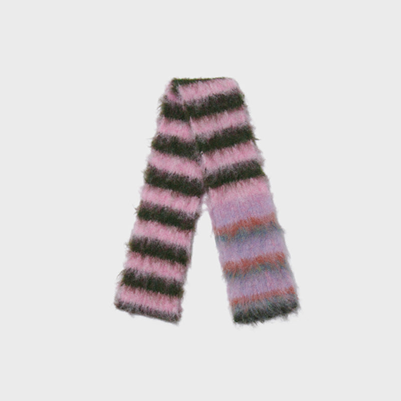 Color Block Striped Knitted Scarf Soft Acrylic Winter Accessory