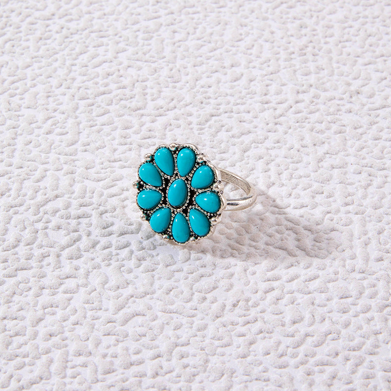 Vintage Geometric Turquoise Ring Set Alloy Fashion Jewelry