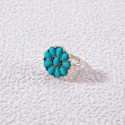 Vintage Geometric Turquoise Ring Set Alloy Fashion Jewelry