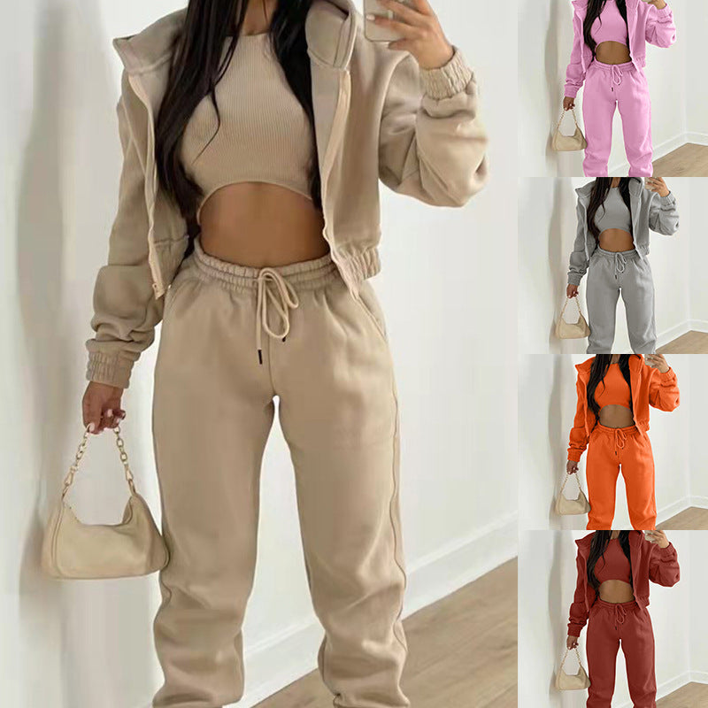Solid Color Hoodie Jogger Set Stylish Comfortable Sportswear