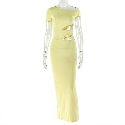 Elegant Solid Color Bodycon Dress With Asymmetrical Hem