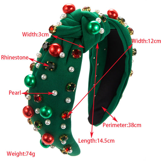 Christmas Pearl Headband with Rhinestones for Women