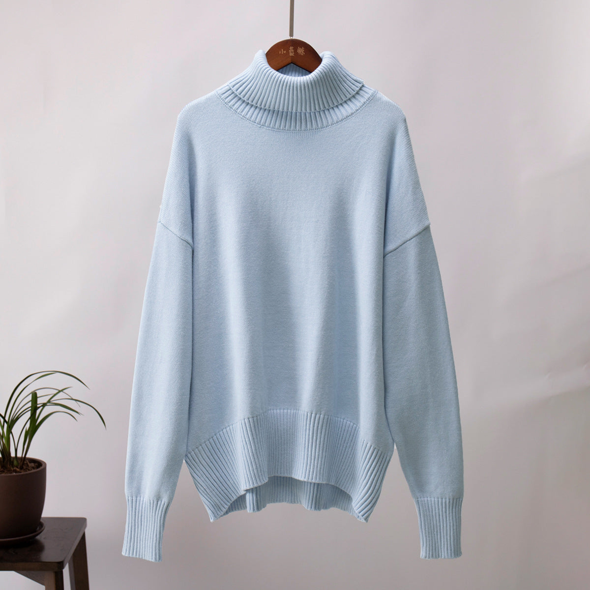 Solid Turtleneck Sweater Cozy Knit Pullover for Women