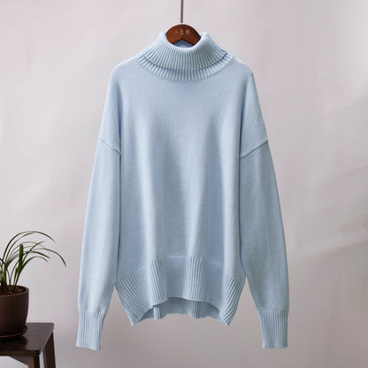 Solid Turtleneck Sweater Cozy Knit Pullover for Women