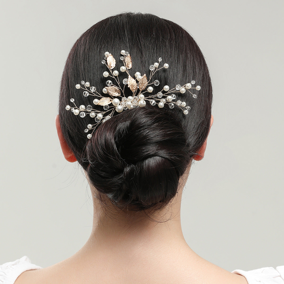 Gold Leaf Crystal Bridal Hair Comb Elegant Headpiece