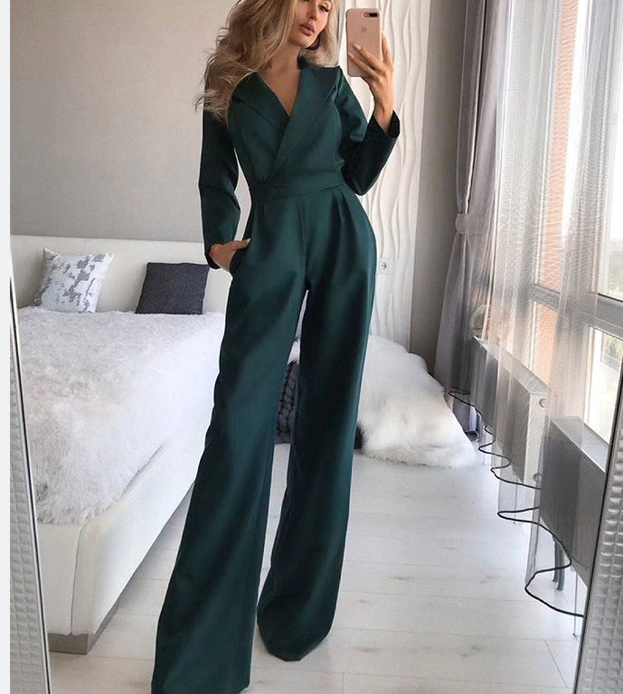 Elegant Casual Jumpsuit with Three-Quarter Sleeve in Polyester