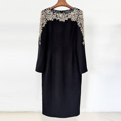 Beaded V-Neck Midi Dress Elegant Street Style