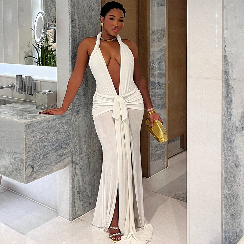 Trendy Casual Solid Color Sleeveless Backless Maxi Dress
