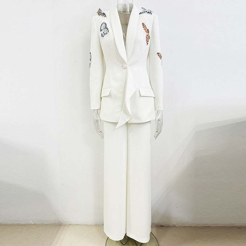 Butterfly Beaded Suit Set with Long Pants