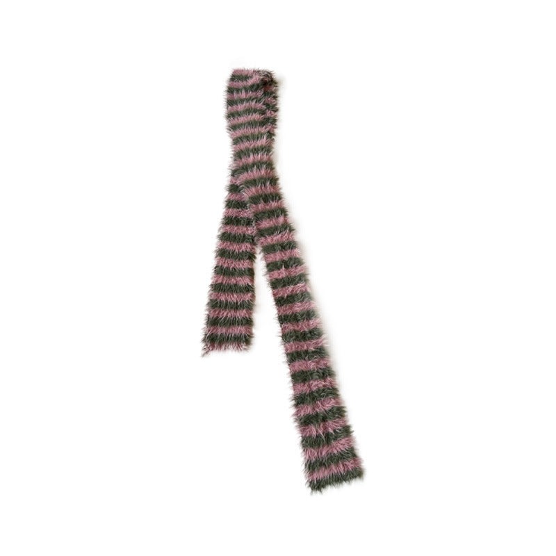 Knitted Striped Scarf Soft Faux Mink for Women