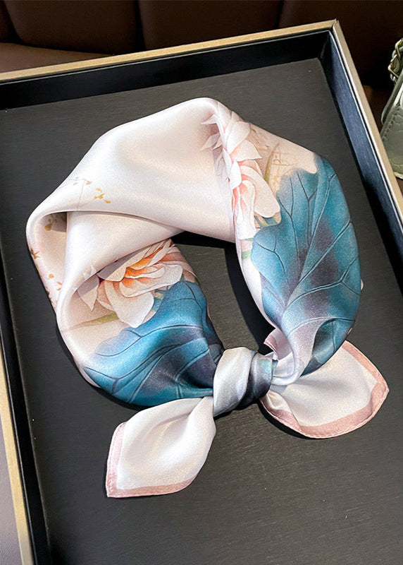 Floral Satin Polyester Square Scarf With Botanical Print