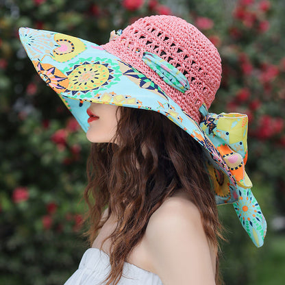 Hat Women'S New National Style Big Eaves Sun Protection Hat Uv Fisherman Hat Straw Hat