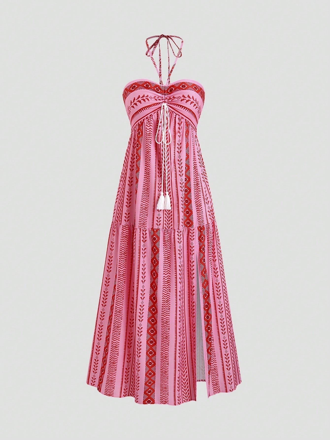 Print Halter Print String Midi Dress