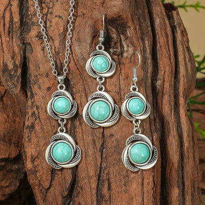 Bohemian Turquoise Long Drop Earrings Jewelry Set