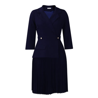 Elegant Solid Color Blazer Dress With Pleats