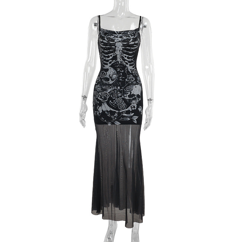 Skeleton Rose Bodycon Dress with Scoop Neck
