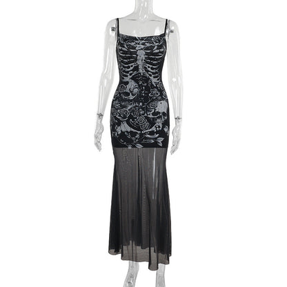 Skeleton Rose Bodycon Dress with Scoop Neck