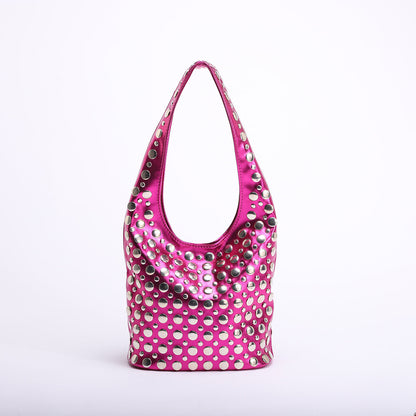 Punk Style Rivet-Embellished Bucket Bag for Women