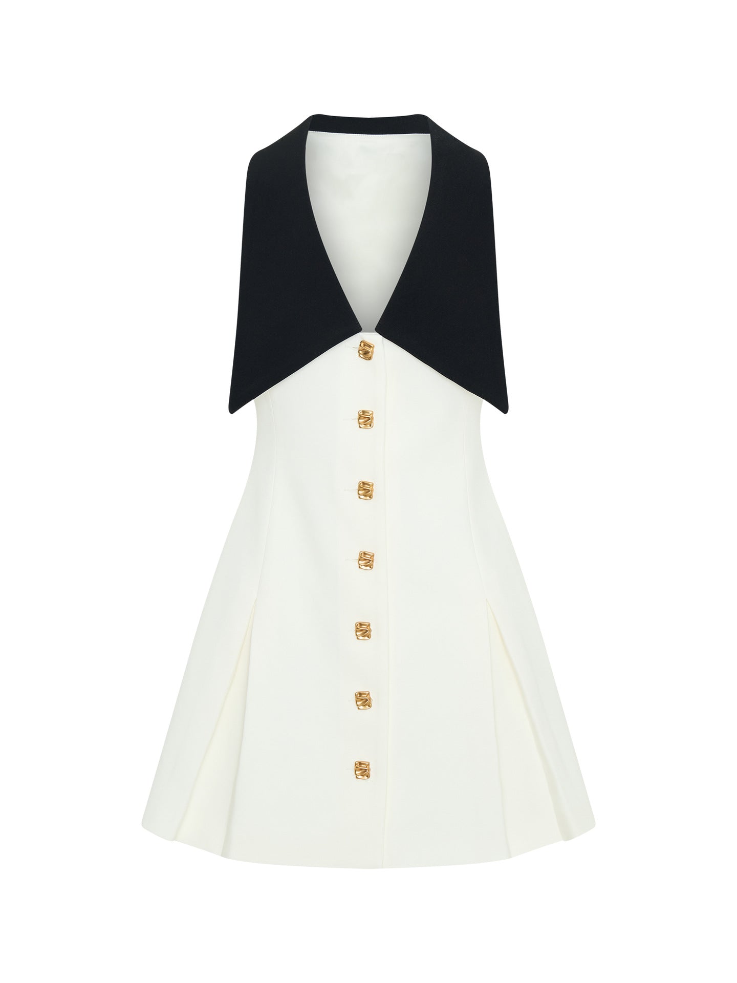 Lapel Mental Buttons Sleeveless Mini Dress