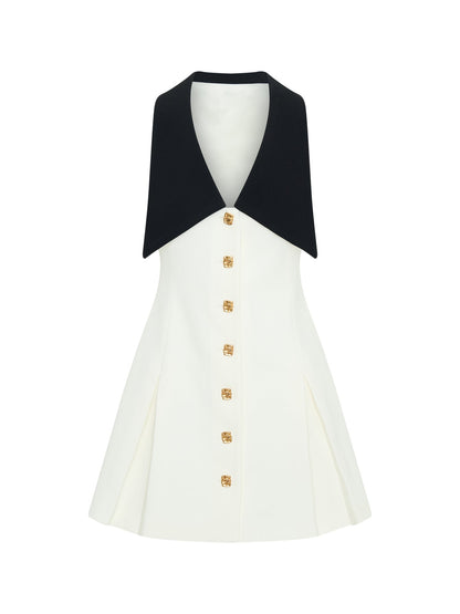 Lapel Mental Buttons Sleeveless Mini Dress