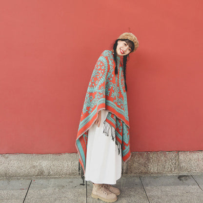 Tibetan Ethnic Totem Flower Big Shawl Retro Warm Scarf