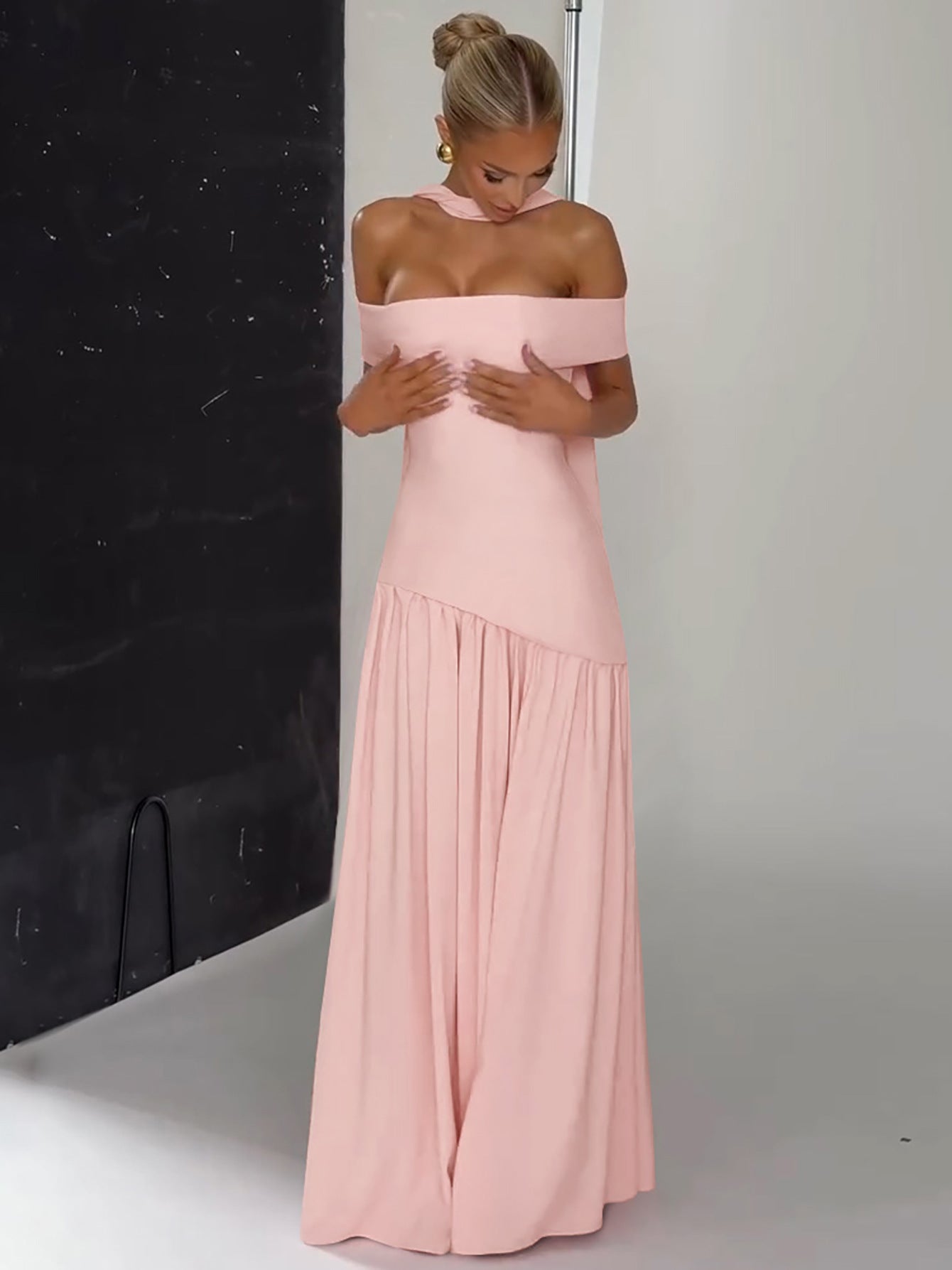 Off-Shoulder Long Dress with Side Slit for Elegant Women