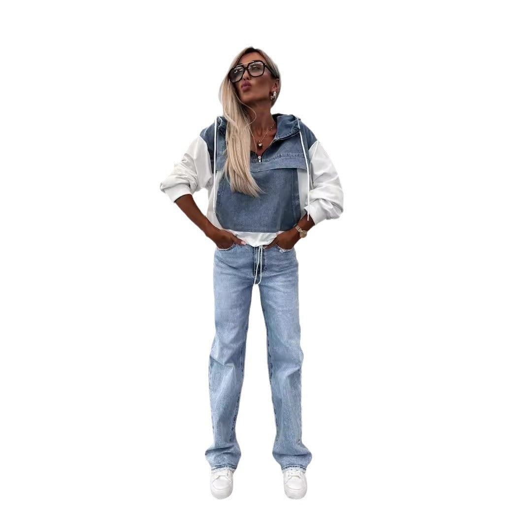 Casual Oversized Denim Hoodie for Women