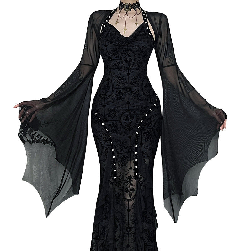 Dark Academia Batwing Sleeve Sheer Sun Protection Top