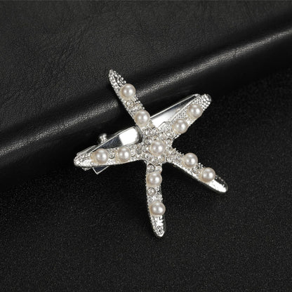 Beautiful Starfish Hair Clip with Rhinestones - Trendy Gold and Silver
