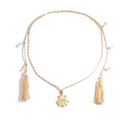 Stainless Steel Flower Pendant Tassel Necklace for Women