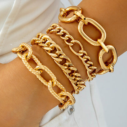 Vintage Geometric Open-Cuff Gold Bracelet Set