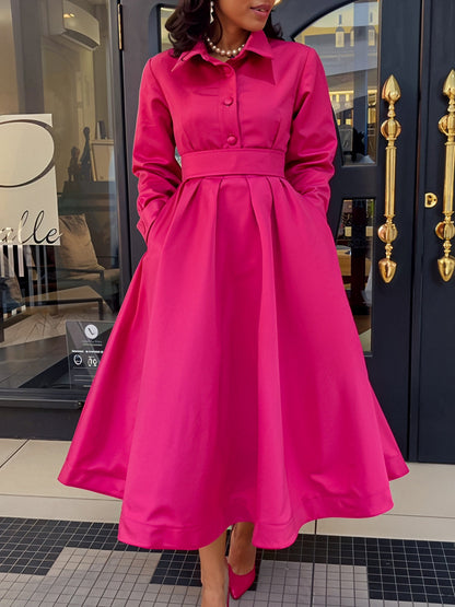 Women鈥檚 Elegant A-Line Dress With Belt