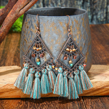 Bohemian Tassel Dangle Earrings Handmade Tribal Style