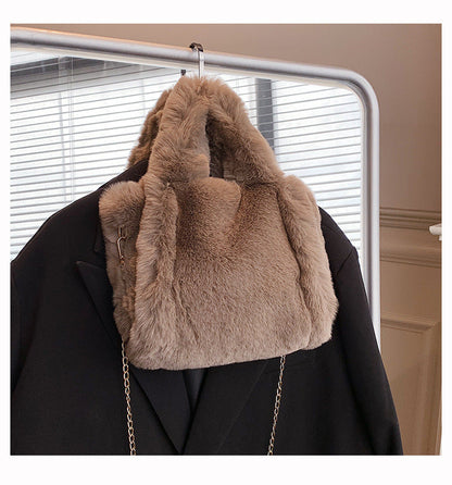 Winter Plush Tote Bag Trendy Large Capacity Shoulder Crossbody Handbag