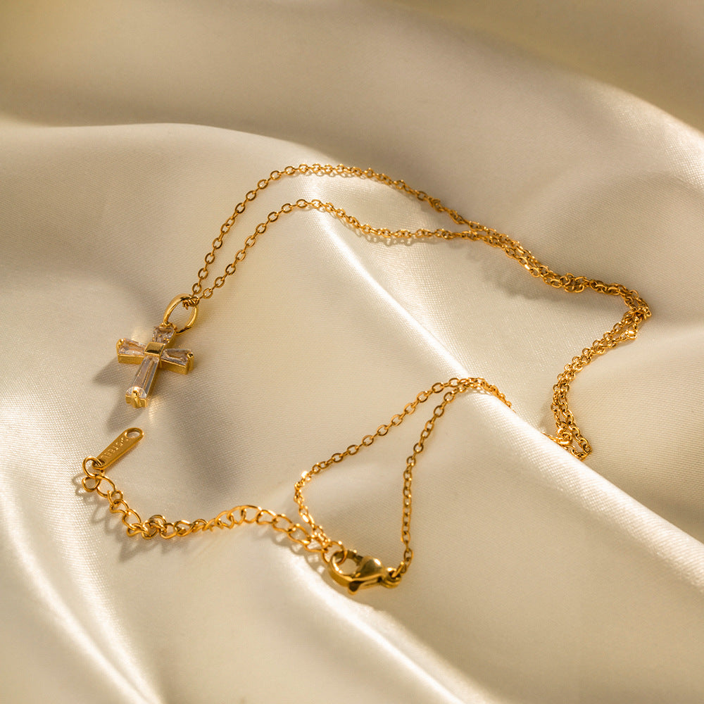 Zircon Cross Pendant Necklace