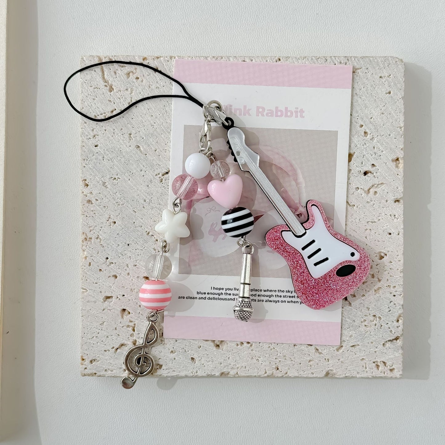 Cute Pink Violin Keychain Bag Charms